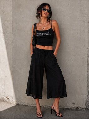 Grunge Y2K Graphic Cami Crop Top Black Spaghetti Strap Bartender Bachelorette S